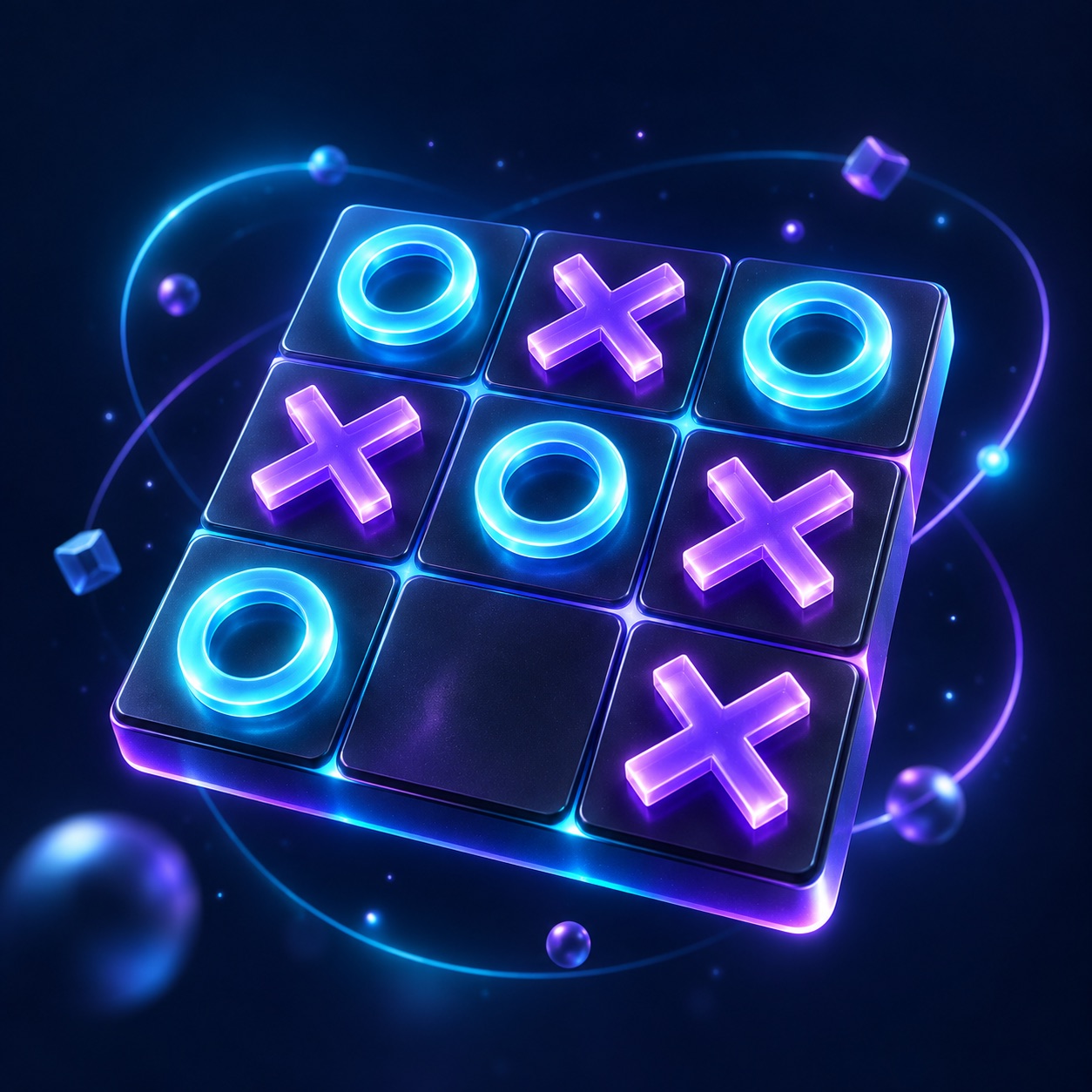 Glowing blue and violet Tic-Tac-Toe board